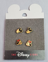 Disney Mickey Minnie Head Earrings Pierced Stud 2 Pairs Enamel Goldtone - $19.75