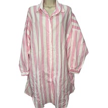 Vintage Merville Pink Striped Sleep Shirt Size L Embroidered Pocket Cover Up USA - £23.70 GBP