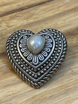 Beautiful Silver Tone Heart Faux Pearl Brooch Taiwan Estate Jewelry Find KG - $24.75