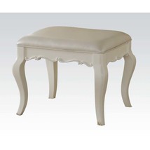 Edalene Vanity Stool, Pearl Faux Leather &amp; Pearl White Finish - $133.00