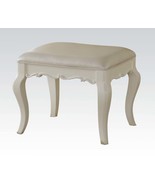 Edalene Vanity Stool, Pearl Faux Leather &amp; Pearl White Finish - $2,443.27 MXN