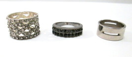 Estate Find Junk Drawer Jewelry Lot of 3 Silver Tone Rings Rhinestone Etc - £12.02 GBP