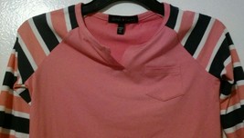 Derek Heart Girl pink coral hi/low raglan striped long sleece shirt M.  ... - £5.19 GBP