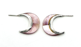 Vintage Navajo Signed TCA  925 Sterling Silver Pink MOP Crescent Earrings - $64.35