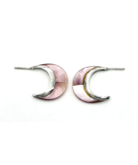 Vintage Navajo Signed TCA  925 Sterling Silver Pink MOP Crescent Earrings - $64.35