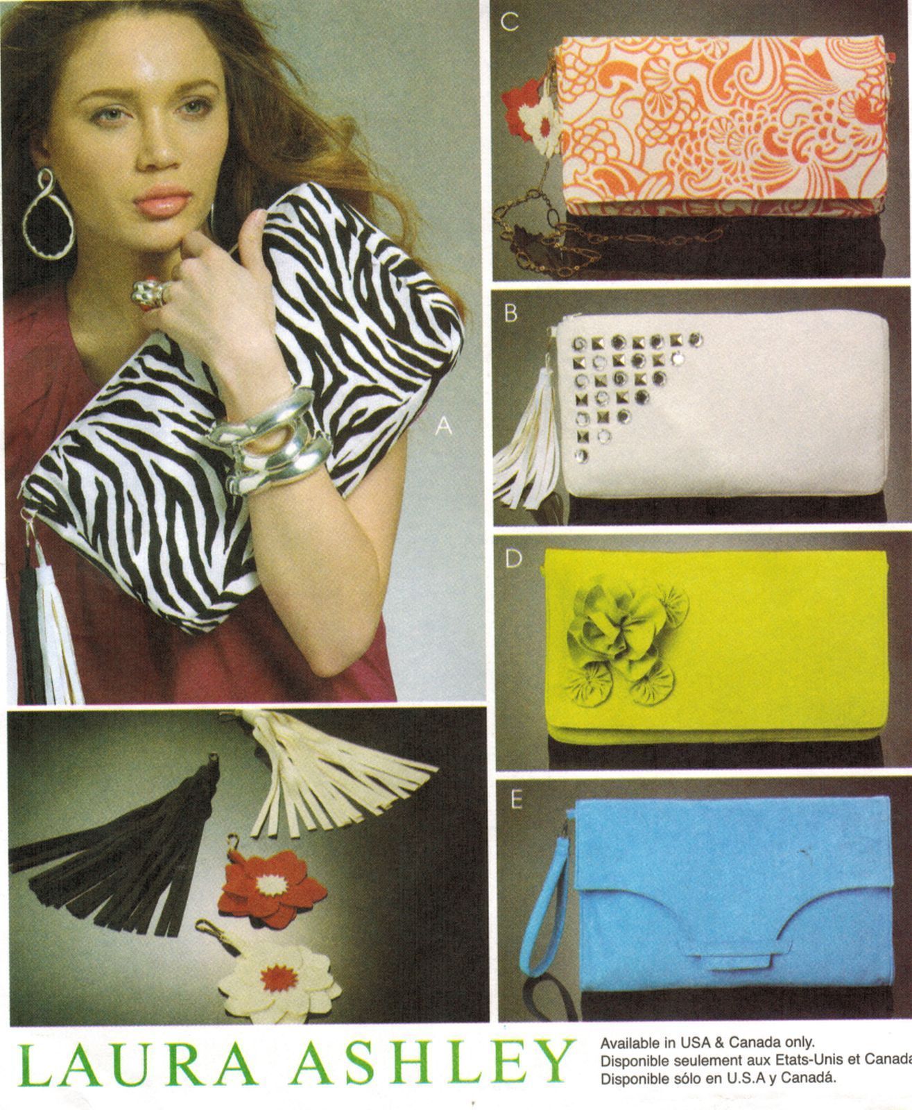 Laura Ashley Lined Evening Clutch Bag Shoulder Strap Purses Sew Pattern Uncut - $12.99