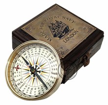 3" Compass Royal Navy London Engraved Box Navigational Tool Nautical Collectible - £31.64 GBP