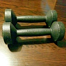 Vintage Set of 2 3Lb Pound Dumbbells Cast Iron Made In Taiwan - £16.00 GBP