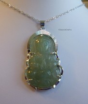 925 silver necklace Certified A grade green Jade height 5cm Guanyin pendant - £164.62 GBP