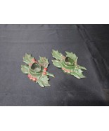 OLD Christmas Holly Decoration Cast Iron Candle Stick Holders Patd Date ... - $16.69