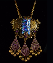 Gypsy necklace chandelier necklace Purple rhinestone Black opal glass necklace G - £230.41 GBP