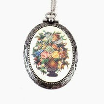 Vintage Sarah Coventry Necklace 1973 Tapestry Flower Basket 24&quot; Chain 70&#39;s - £10.30 GBP