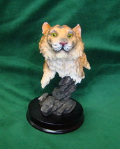 Beautiful Small Tiger Edgy Figurine with Glossy Round Wood Base, Collect... - $9.99