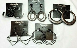 Franco Gia Earrings 5 Pair Black Metallic Hoops & Dangles  Beaded  #17 New - $27.58