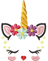 Girly unicorn face head machine embroidery design – instant download - $3.50