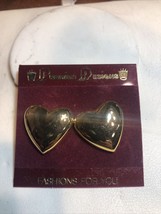 Premier Designs Large Round Gold Tone Clip On Earrings Hearts vintage￼ - $11.88