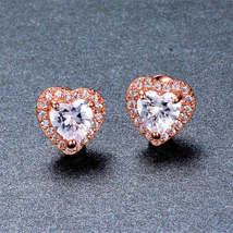 Clear Crystal &amp; Cubic Zirconia 18K Rose Gold-Plated Halo Heart Stud Earrings - £13.27 GBP
