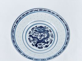 Vintage Chinese  Porcelain Rice Grain w/ Dragon Blue &amp; White Serving Bowl - $25.00