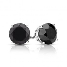 2.25CT Black Round Brilliant Solid 14K White Gold Screwback Stud Earrings - £120.79 GBP