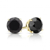 2.25CT Black Round Brilliant Solid 18K Yellow Gold Screwback Stud Earrings - £150.38 GBP