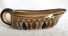 Vintage Tonala Mexican Pottery Signed NOE SURO Sauce Boat Dish Folk Art - £14.38 GBP