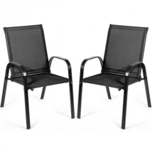 2 Pcs Patio Outdoor Dining Chair with Armrest-Black - £104.01 GBP
