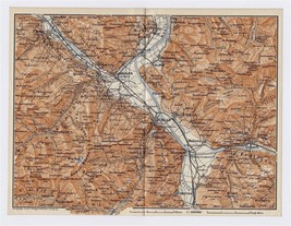 1911 Antique Map Vicinity Of Bad Ragaz Sargans Liechtenstein Alps Switzerland - £16.86 GBP