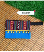 Handmade Cotton Pom Pom Ribbon Pouch Bag 8&quot;x6&quot; Zippered Pouch Thailand - $473.83 MXN
