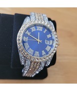Silver and gold rhinestone watch with blue dial - $35.00
