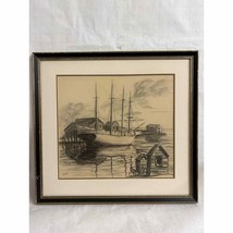 Framed Pencil Drawing Sketch Sailing Sea Town RCR Austrian Artist RC Rutter - £155.80 GBP