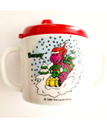 1993 Barney Purple Dinosaur Sippy Cup Christmas Baby Bop VTG Double Hand... - $367.12 MXN