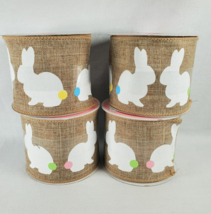 NEW lot of 4 Rolls Wire Edge Ribbon Easter Bunnies 2.5&quot; x 25&#39; - $15.80