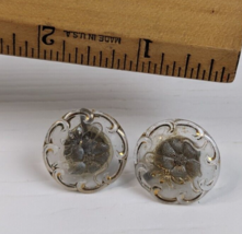 Vintage screw back earrings round flower plastic clear silver &amp; gold ton... - £10.08 GBP