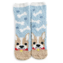 NEW Womens Frenchie Terrier Puppy Dog Cozy Fuzzy Crew Bed Socks blue one... - $2.95
