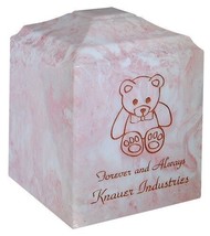 Small/Keepsake 45 Cubic Inch Pink Teddy Cultured Marble Cremation Urn for Ashes - £150.97 GBP
