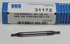 NEW SGS 31172 Square End Mill: 1/16&quot; Dia 1/8&quot; LOC 1/8&quot; Shank 1-1/2&quot; OAL ... - $349.85 MXN
