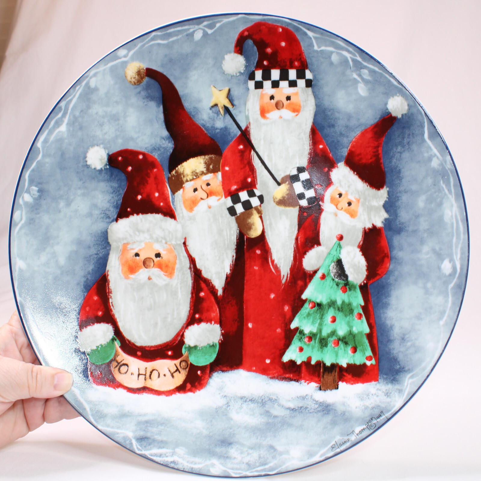ELAINE THOMPSON CHRISTMAS SANTA COOKIE PLATTER 12&quot; ROUND RAINBOW MTN INC... - $12.59