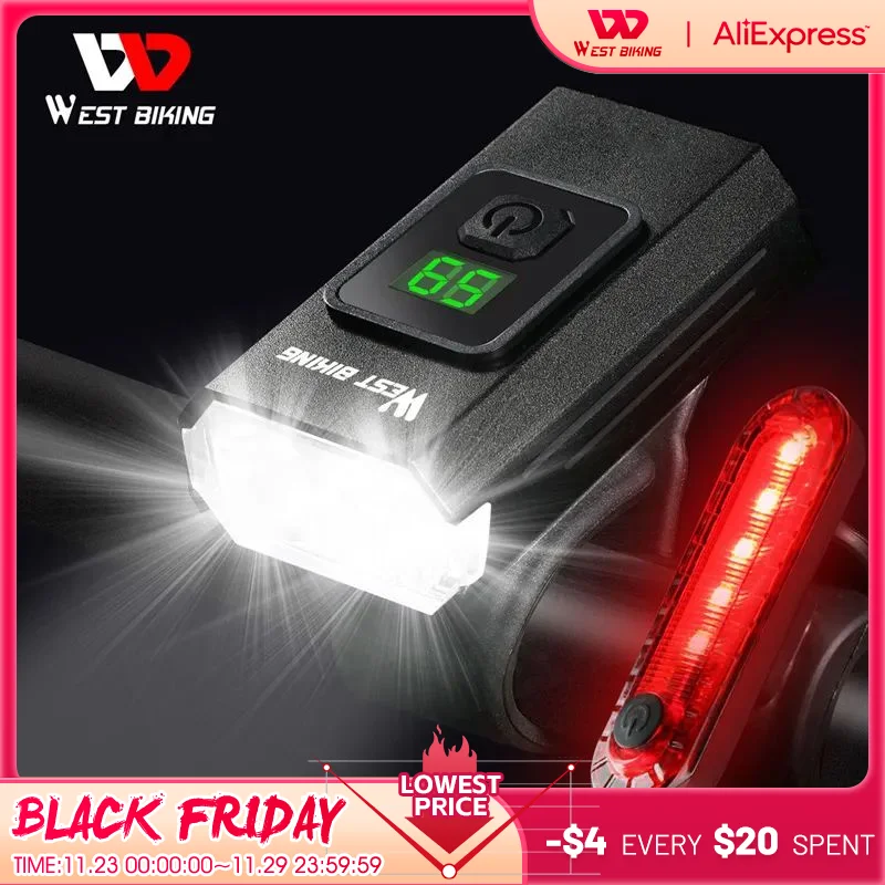 WEST BIKING Bicycle Front Light Taillight Aluminum Alloy Shell Waterproof USB - £17.64 GBP