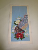 Hand Crafted Needle Punch Peacock &amp; Flowers Panel - 14&quot; X 27 1/2&quot; - £15.98 GBP