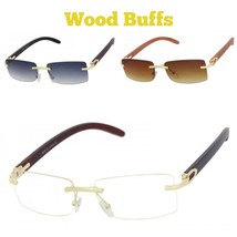 D EAN Slim Rimless Rectangular Sunglasses Metal Faux Wood Print Frame Hip Hop Vtg - £12.32 GBP+