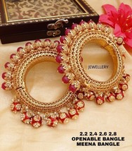 Bollywood Indian Gold Plated Enameled Red Kada Bangle Bracelet Kundan Jewelry - £67.58 GBP