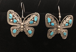Native American Butterfly Turquoise Cluster Drop Earrings - £146.40 GBP