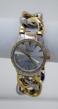 NEW Geneva Platinum 4722-2TN Women&#39;s Crystal Bezel Silver/Gold Twist Chain Watch - £11.79 GBP