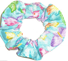Butterfly Blue Glitter Fabric Hair Scrunchie Scrunchies by Sherry Ponytail  - $6.99