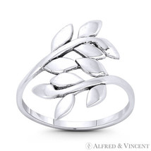 Olive Branch &amp; Leaf Boho Charm 17mm Stackable Bypass Ring in 925 Sterling Silver - £17.31 GBP