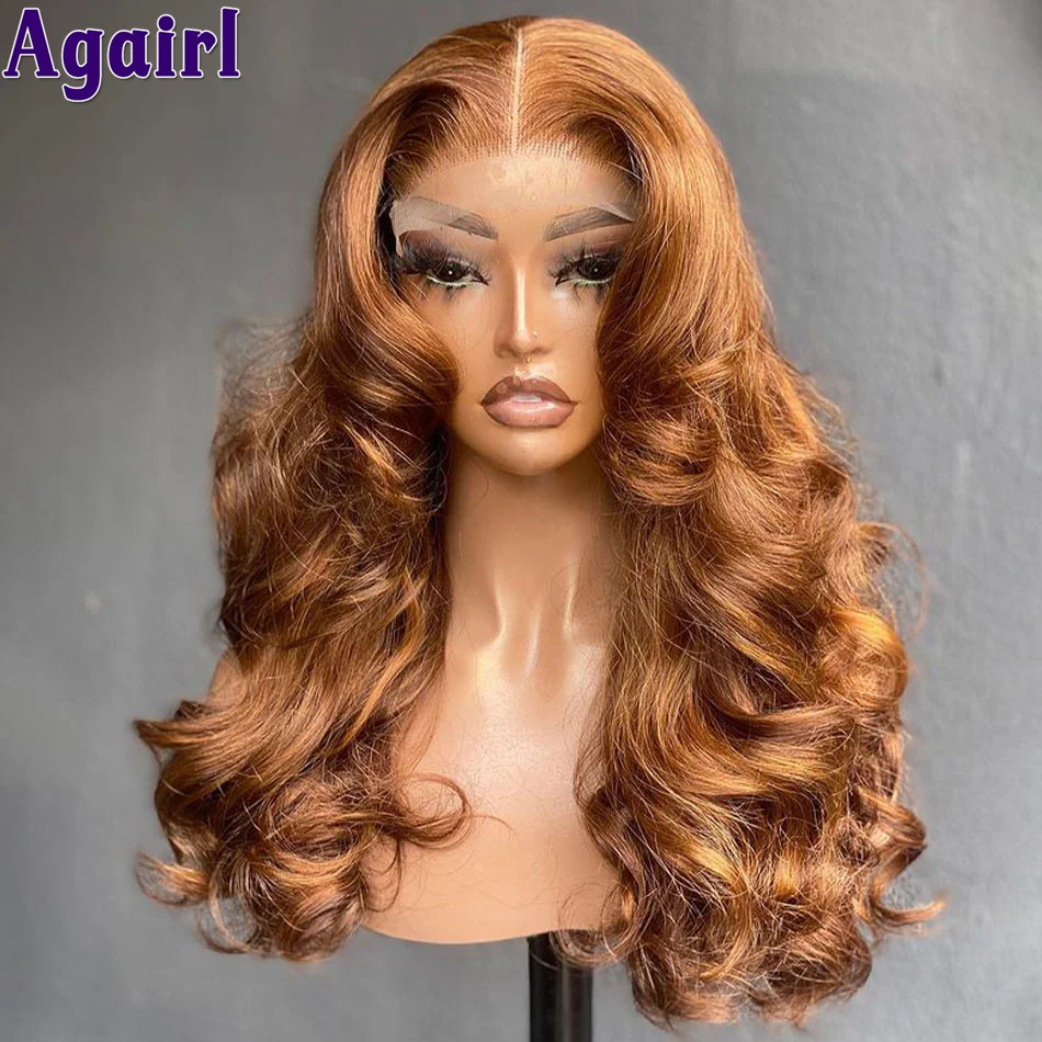Ginger Brown Loose Body Wave Human Hair Wigs 200% Density Peruvian Remy Gluele - £73.56 GBP+