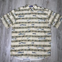 Pendleton Men&#39;s Sz Large Fish Short Sleeve Button Front Camp Shirt 100% Cotton - £14.68 GBP