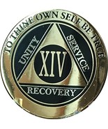 Recoverychip 14 Year AA Medallion Elegant Black Gold Silver Bi-Plated Al... - £13.84 GBP
