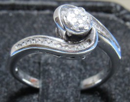925 Sterling Silver 31 Diamond Wave Pave Halo Sz 6.75 Engagement Ring .48CT - £54.48 GBP