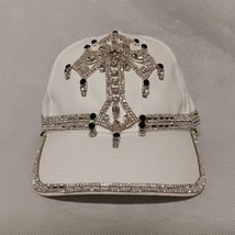 Bling Hat Ball Cap Cross Rhinestones White Hand Made Adjustable Back - £28.88 GBP